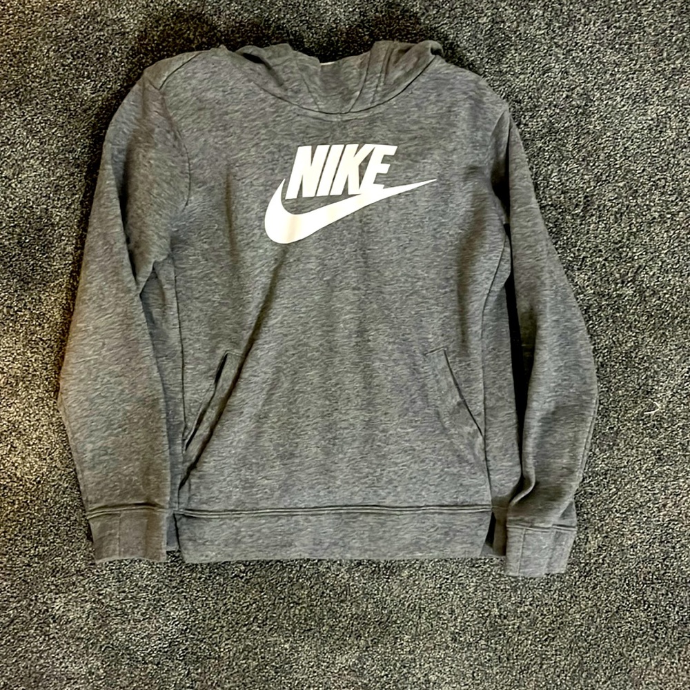 Light grey Nike hoodie.